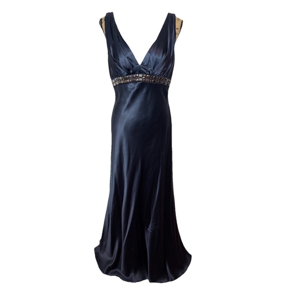 Carmen Marc Valvo Evening Dress Ball Gown Satin Blue Women’s 10 - Picture 1 of 11